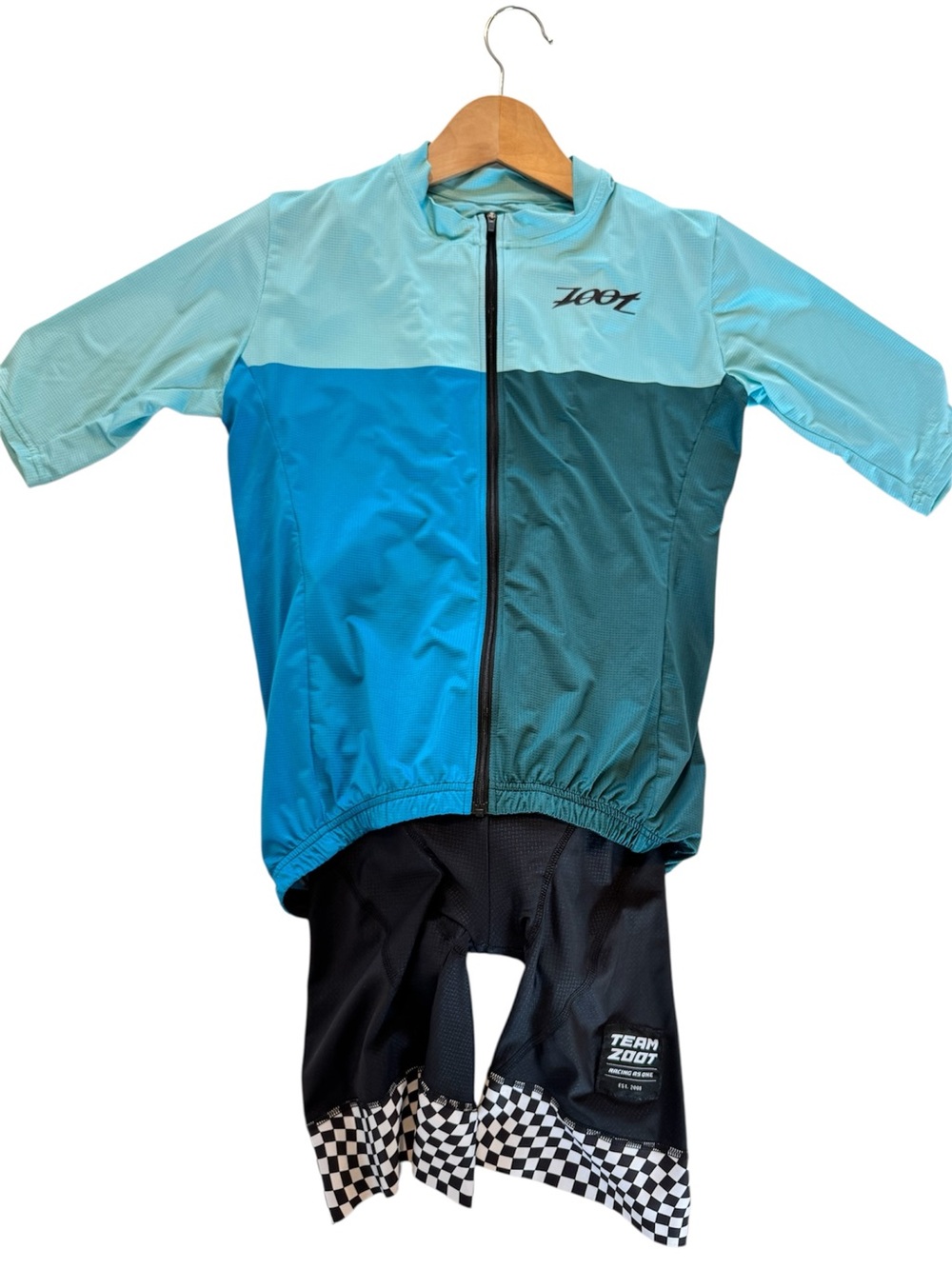 Zoot Mens Limited Aero “Believe” Race Cycling Kit Sz M Jersey & Bib Shorts Blue